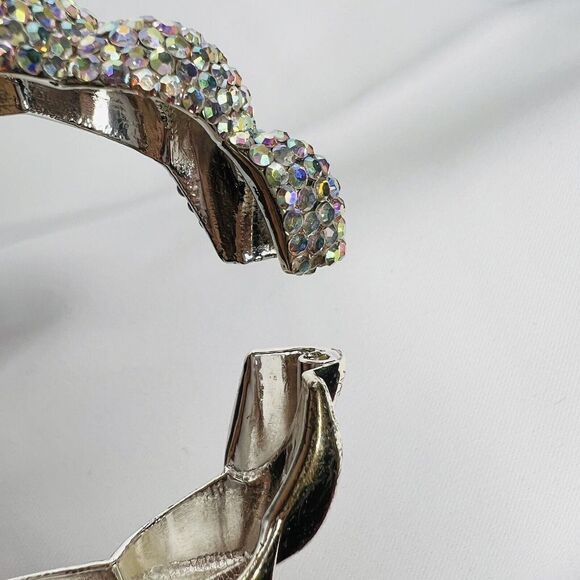 Vintage Aurora Borealis AB Rhinestone Pave Silver Clamper Bracelet Dazzling 4755 - Picture 13 of 14